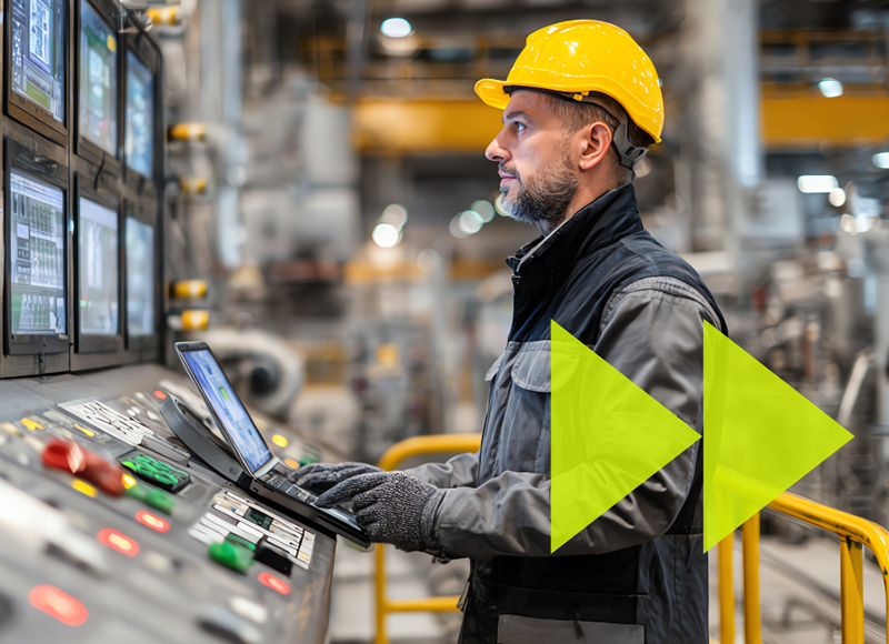 Construction worker using digital tools to track fleet