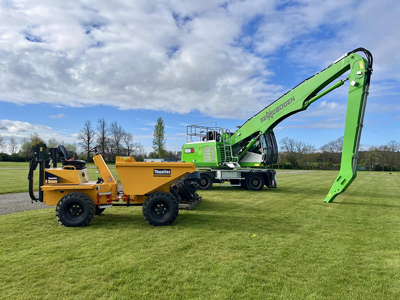 Sennebogen material handler and Thwaites dumper