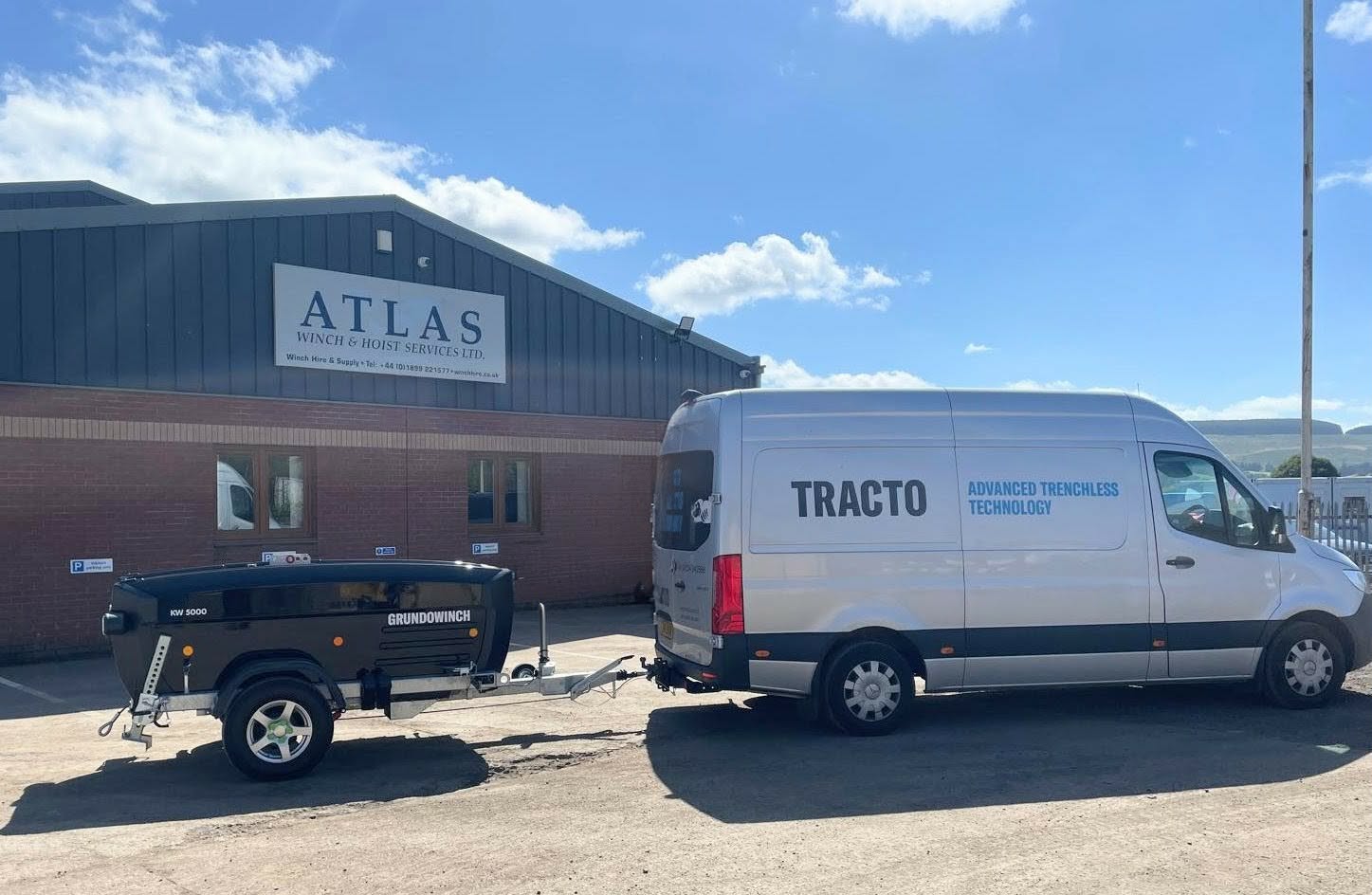 Trailer-mounted winch being delivered